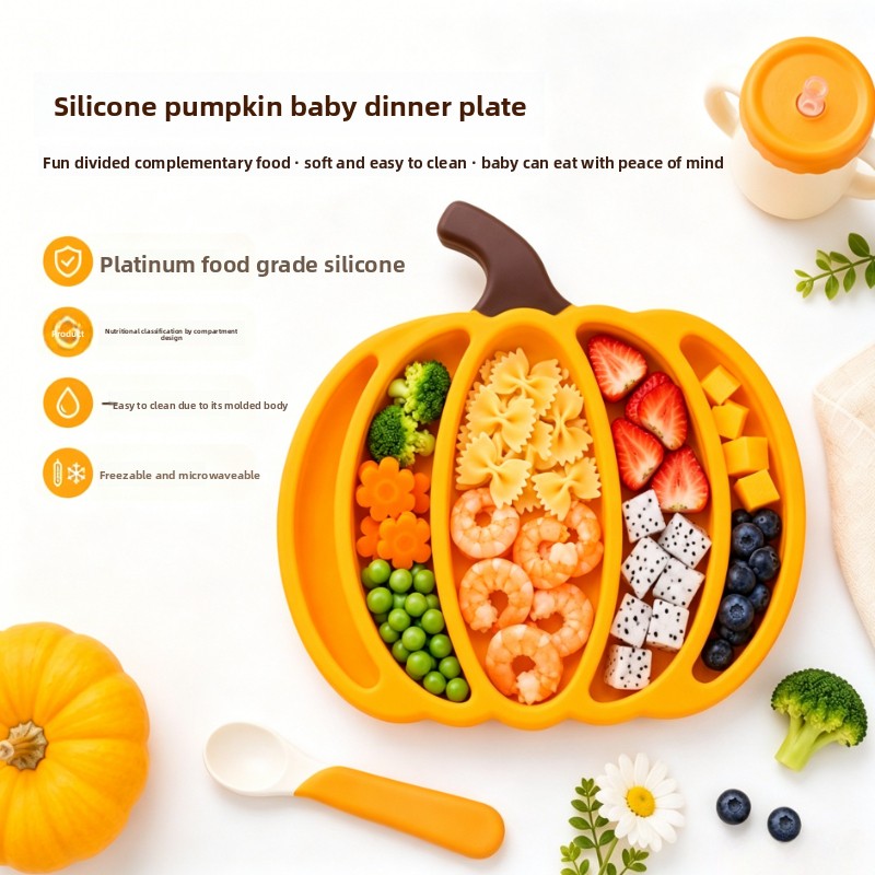 Piring Bayi Silikon Motif Labu - Baby Food Vegetables ulasan dan harga